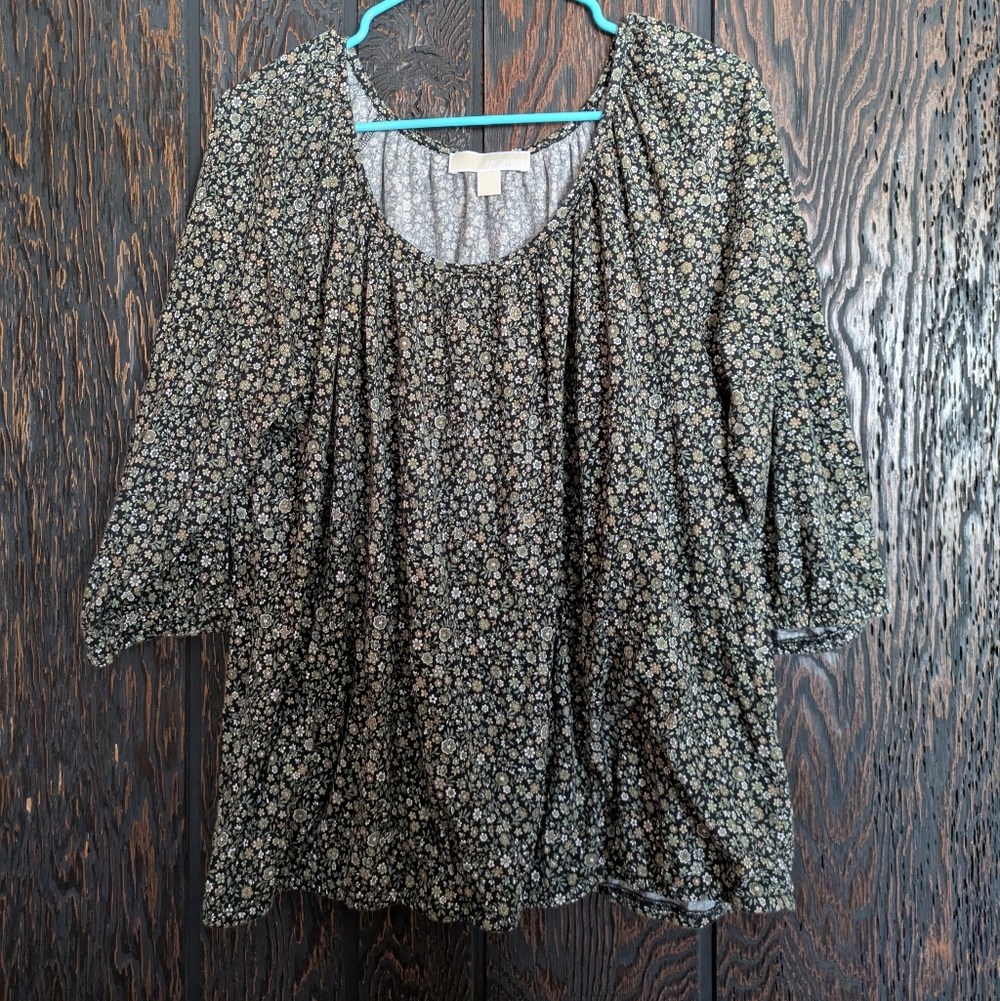 Michael Kors Black Floral Peasant Tunic